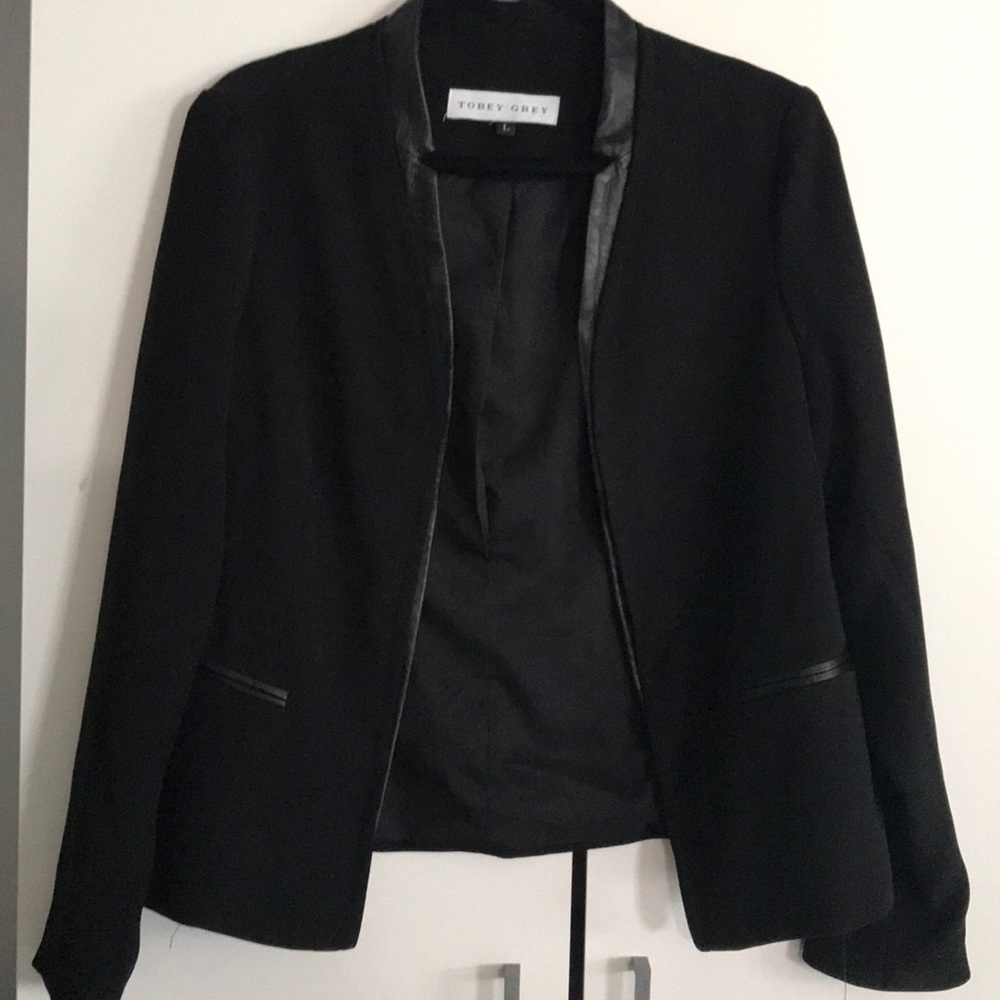 Black suit jacket with leather piping
